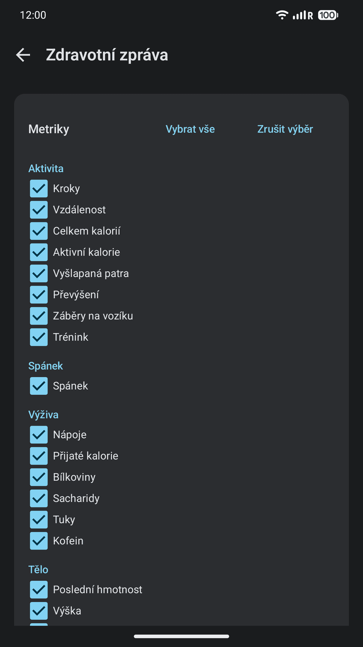 OpenVitals: Zdravotní zpráva