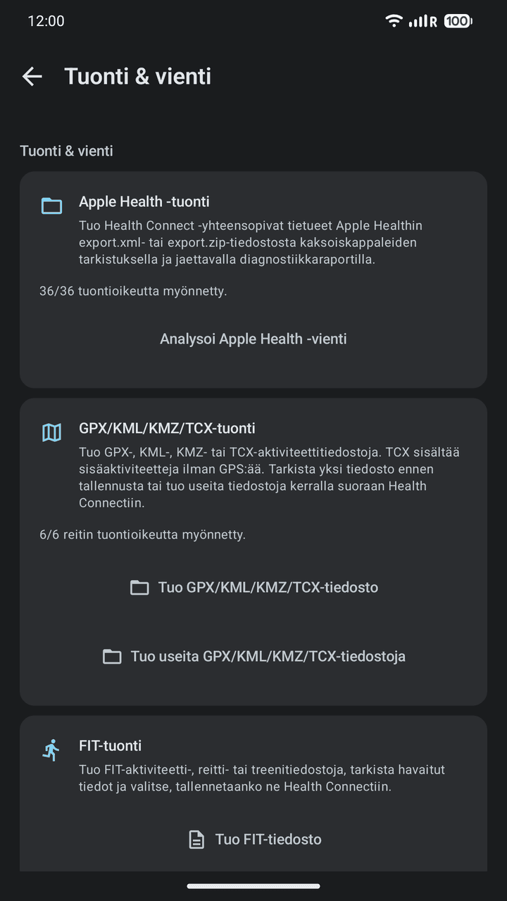 OpenVitals: Tuonti & vienti