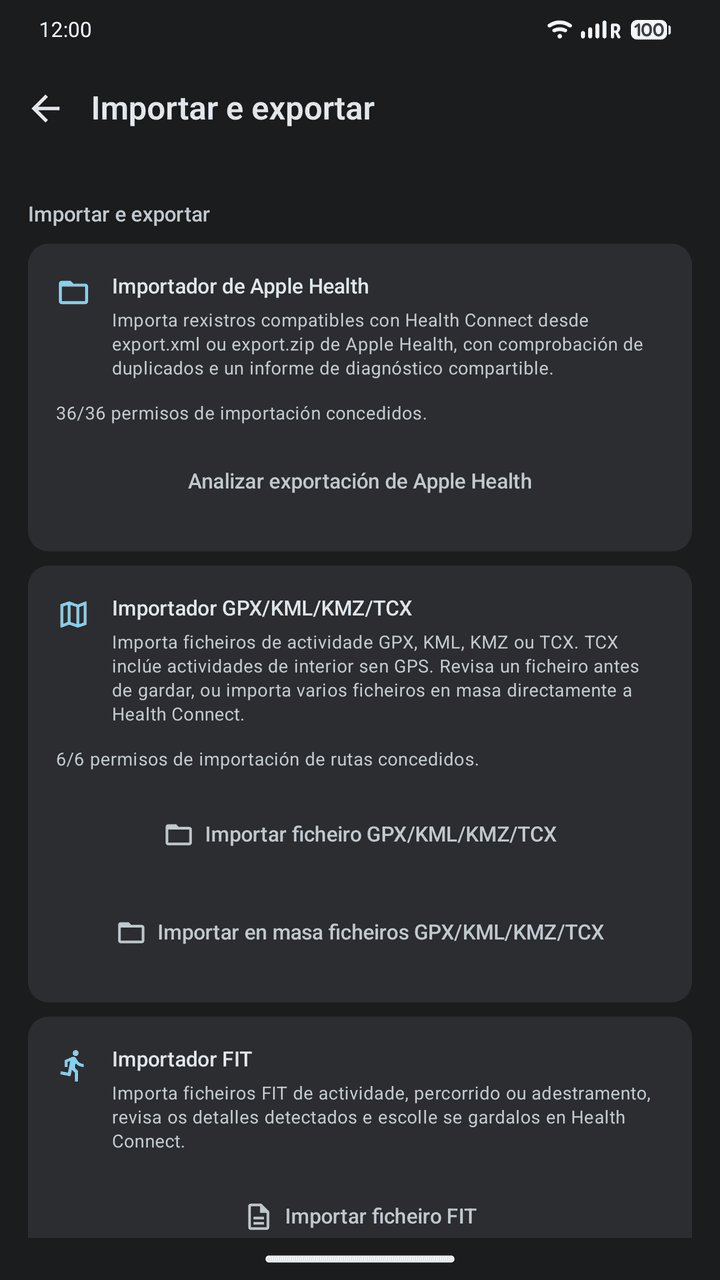 OpenVitals: Importar e exportar