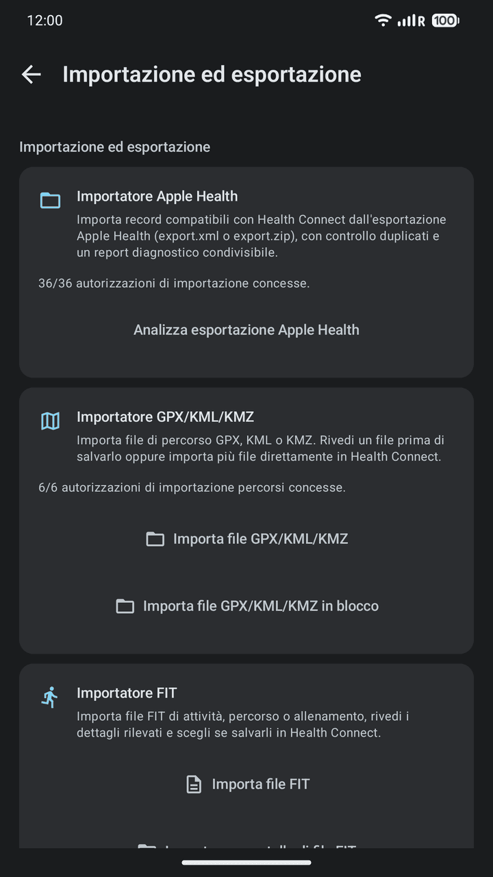OpenVitals: Importazione ed esportazione