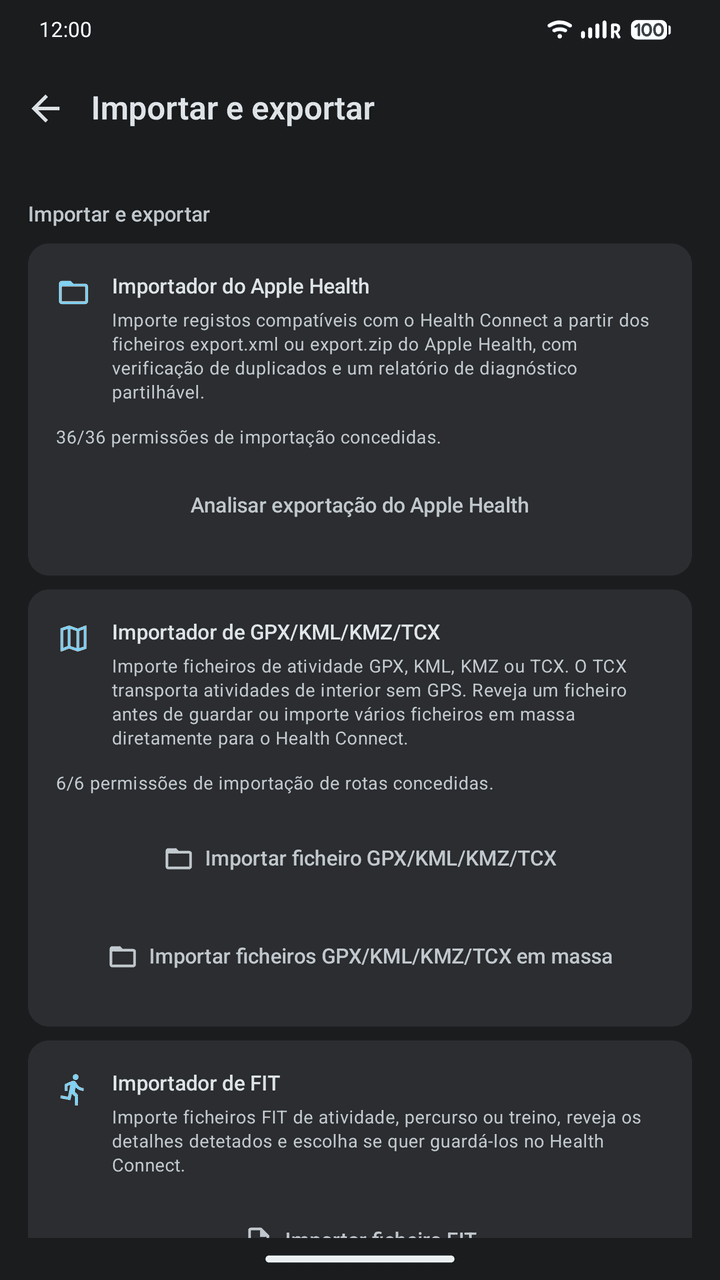 OpenVitals: Importar e exportar