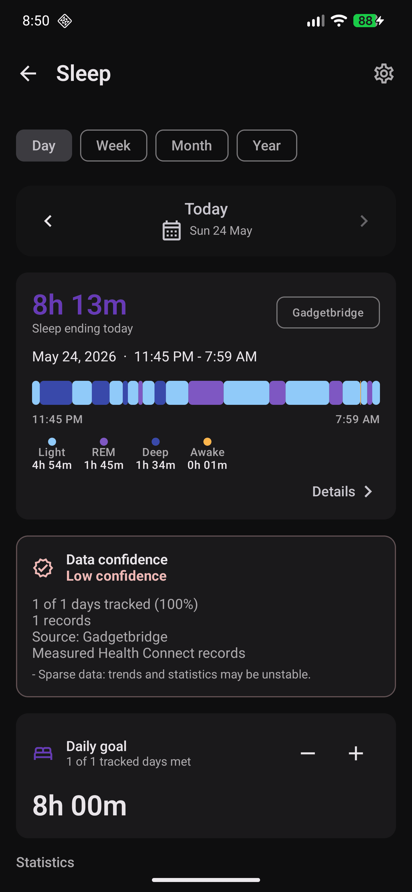 OpenVitals sleep tracking screen